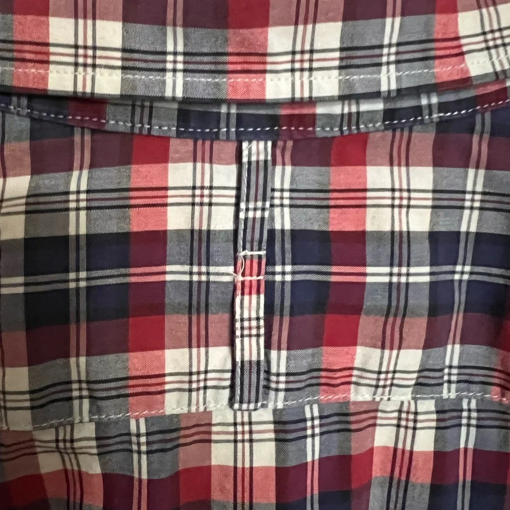 BANANA REPUBLIC Classic Soft Wash Plaid Button Down Shirt Red White Blue Men's L